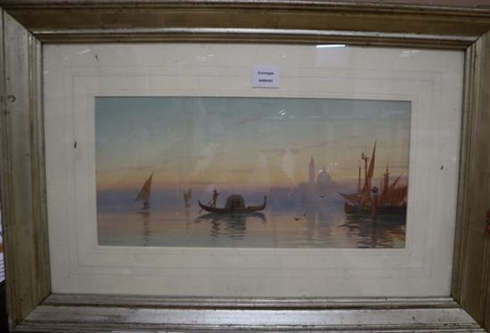 M. Masters, watercolour and gouache, Gondolier with Venice beyond, signed, 23 x 48cm